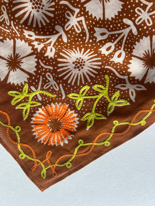 Embroidered Good Luck Hex Rust Bandana-Cotton