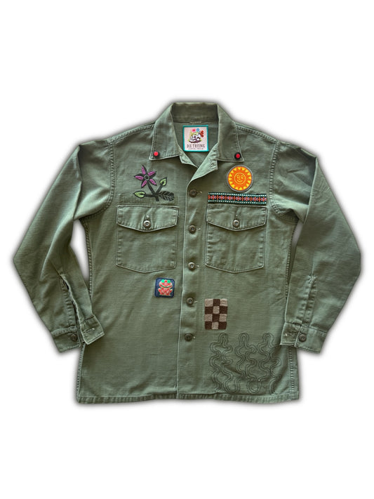 Vintage Military Shirt - Folk Birds