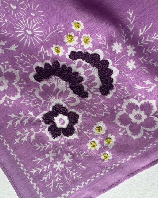 Embroidered Viola Field Bandana-Cotton