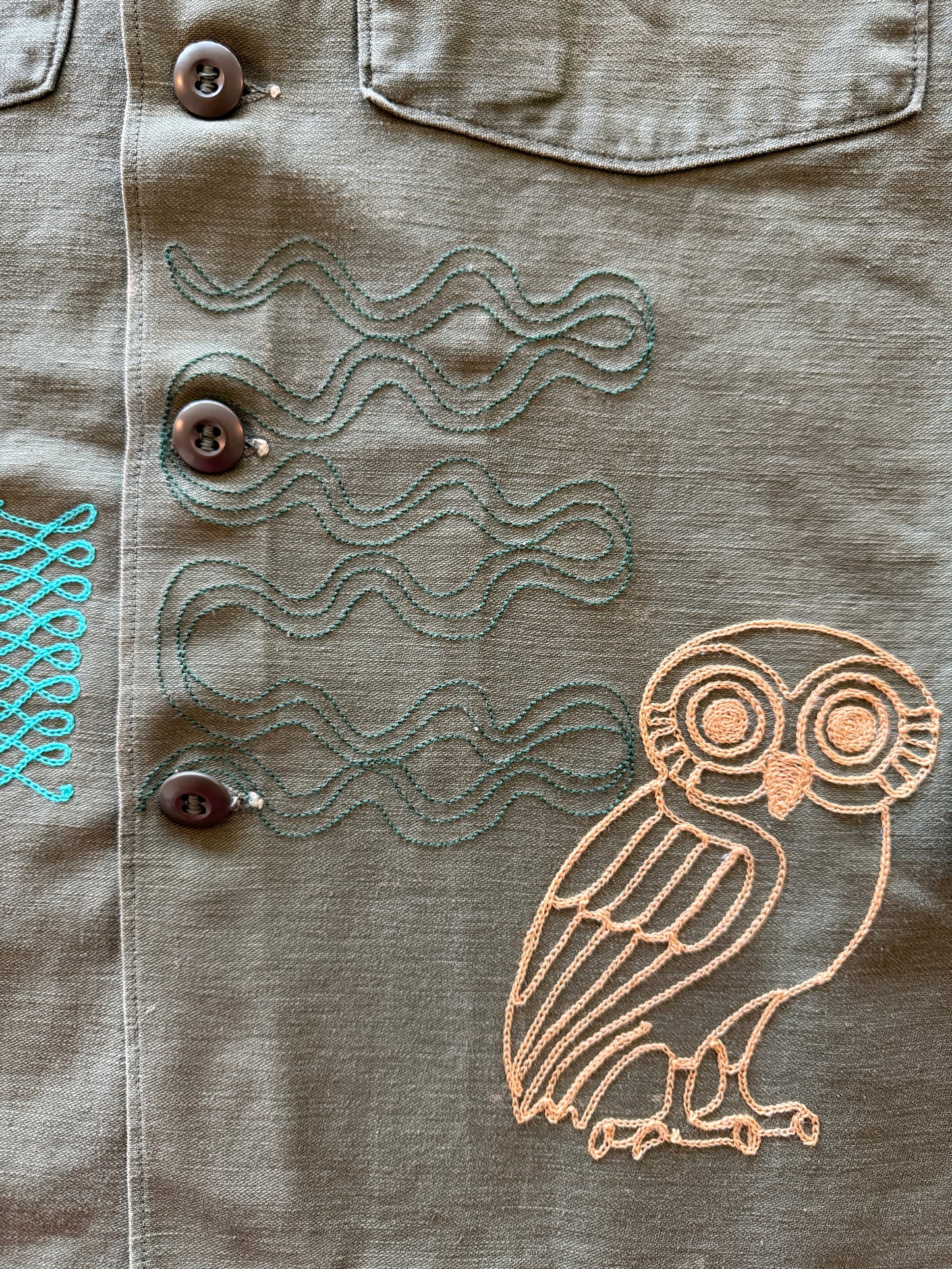 Vintage Military Shirt - Jackrabbit Owl