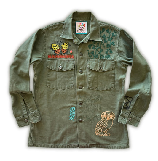 Vintage Military Shirt - Jackrabbit Owl
