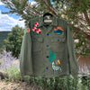 Vintage Military Shirt - Green Skull & Butterflies