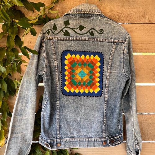 Vintage Denim Jacket - Granny Square