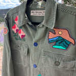 Vintage Military Shirt - Green Skull & Butterflies