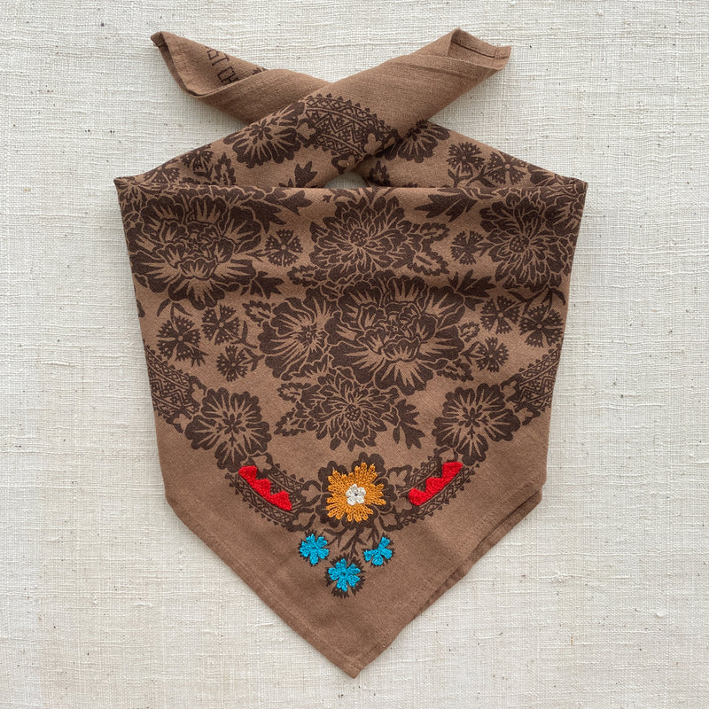 Embroidered Brazil Nut Bandana -Silk