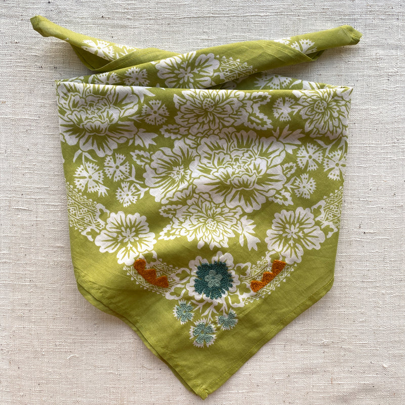 Embroidered Sweet Pea Bandana - Cotton