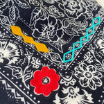 Embroidered Black Rose Bandana-Cotton