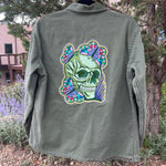 Vintage Military Shirt - Green Skull & Butterflies