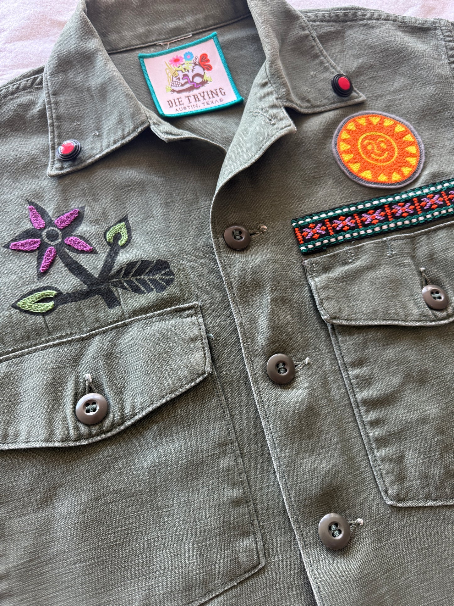 Vintage Military Shirt - Folk Birds