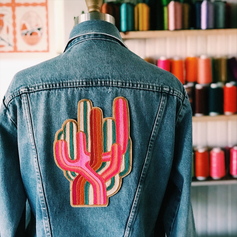 Hand Print Embroidered Patch Iron on Patches for Jackets Neon