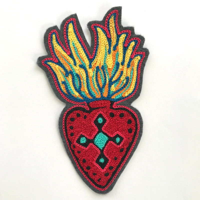 Flaming Heart Chainstitch Patch