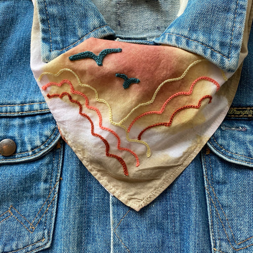 Naturally Dyed Embroidered Bandana-Clouds